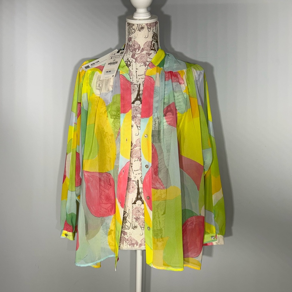 Zara juicy multi color sheer blouse size small.